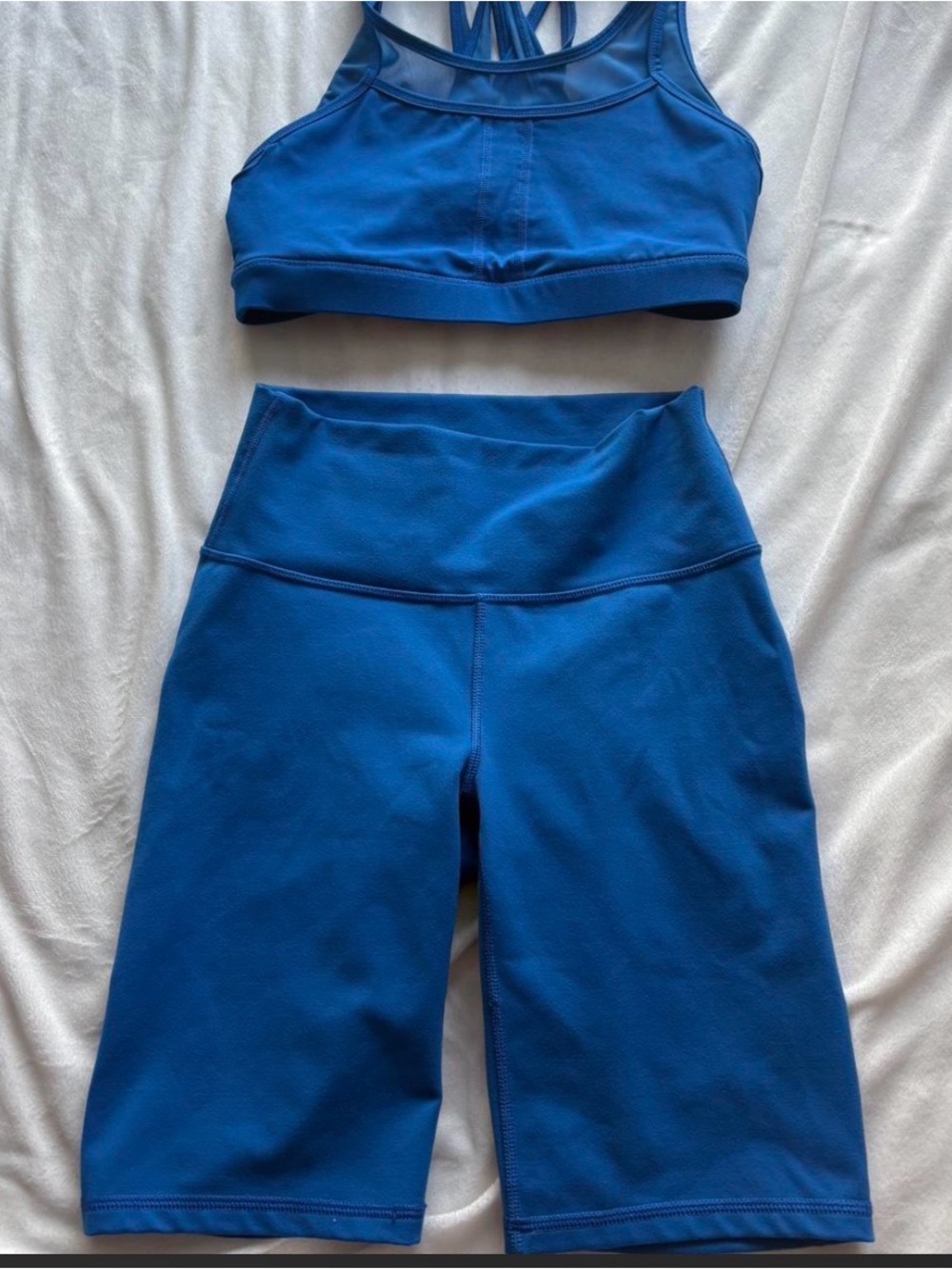 Fabletics Royal Blue Matching Set High-Waist Bike Shorts and Bra Top Size XS
